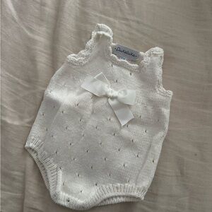 White Knit Baby Romper with Bow